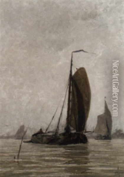 Sailing Barges In A Breeze Oil Painting - Hendrik Willebrord Jansen