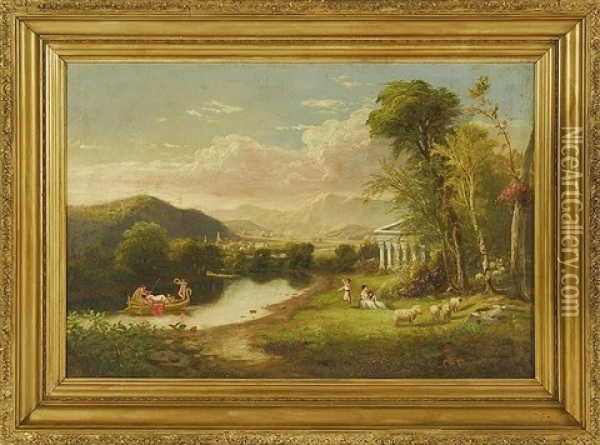 Classical Scene With Cherubs, A Temple Oil Painting - William G. Boardman