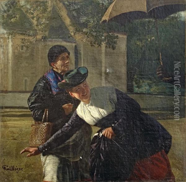Alte Und Junge Frau Vor Einer Kirche Oil Painting - Ferdinand Meyer-Wismar