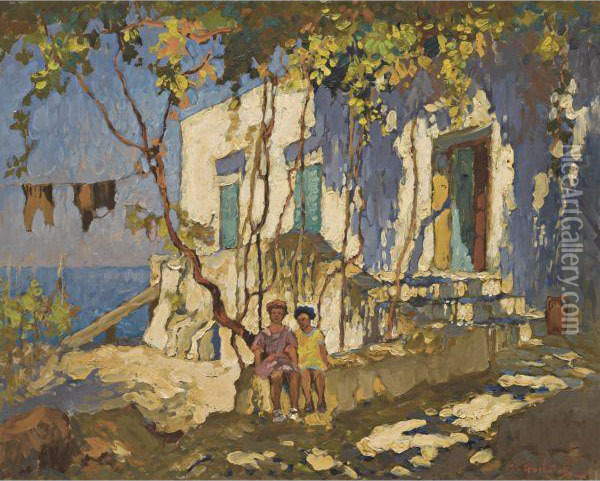 Resting In The Shade, Capri Oil Painting - Konstantin Ivanovich Gorbatov