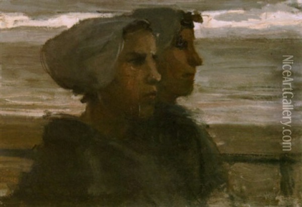 Two Katwijk Fisherwomen Oil Painting - Isaac Israels