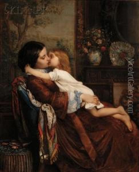 Maternal Affection (mother And Child) Oil Painting - Auguste Toulmouche
