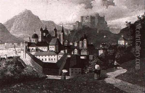 Blick Von Salzburg Vom Monchsberg Aus Gesehen Oil Painting - Hubert Sattler