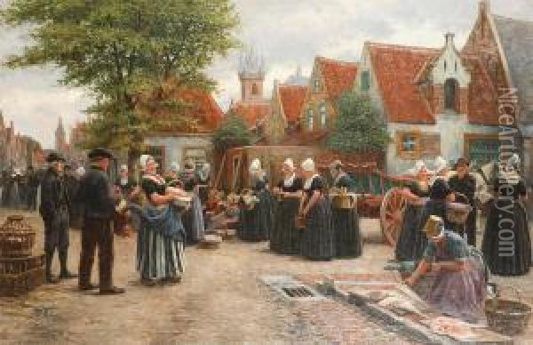 Dutch Fish Market Oil Painting - Henri Houben