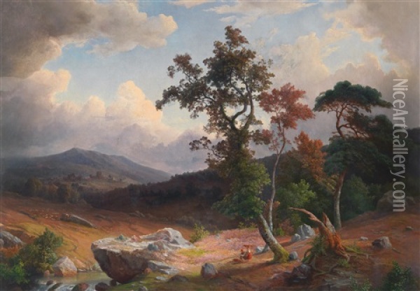Holzsammler In Weiter Landschaft Oil Painting - Karoly Marko the Elder