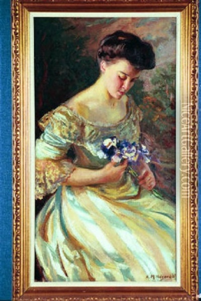 Young Woman With Flowers Oil Painting - Arthur Merton Hazard
