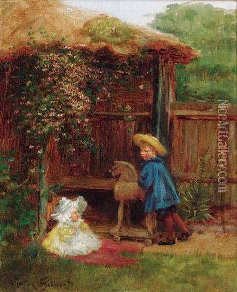 Playtime In The Summerhouse Oil Painting - Victor-Gabriel Gilbert