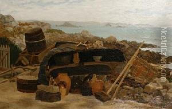 A Fisherman's Still Life Oil Painting - Samuel George Pollard