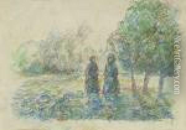 Deux Paysannes Dans Un Champs Des Choux. Ca. 1886 Oil Painting - Camille Pissarro