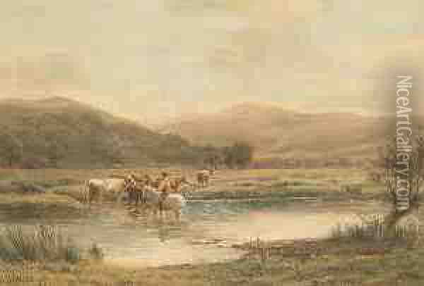 Fording A River Oil Painting - Henry Birtles