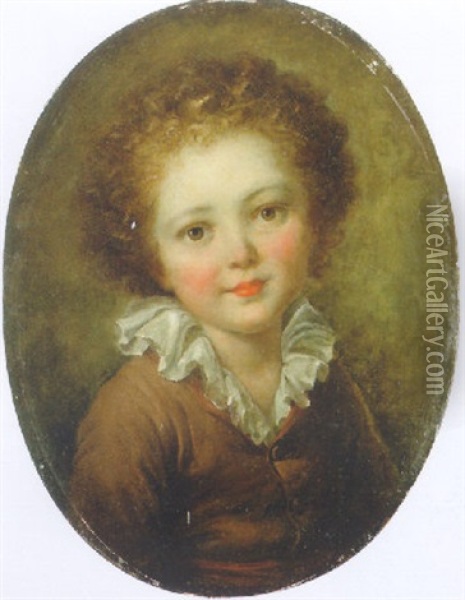 A Young Boy In A Brown Jacket And A White Collar Oil Painting - Jean-Honore Fragonard