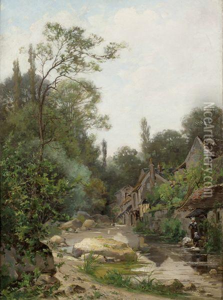Les Lavandieres A Pont-aven Oil Painting - Henri Dutzschold