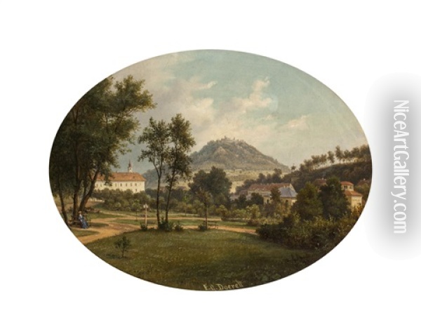 Blick Auf Den Teplitzer Schlossberg (doubravka) Vom Schlosspark In Teplitz Oil Painting - Ernst Gustav Doerell