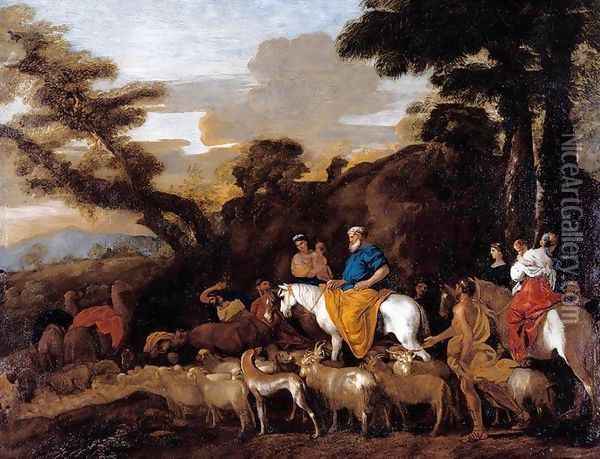 Jacob Leading the Flocks of Laban c. 1632 Oil Painting - Giovanni Benedetto Castiglione