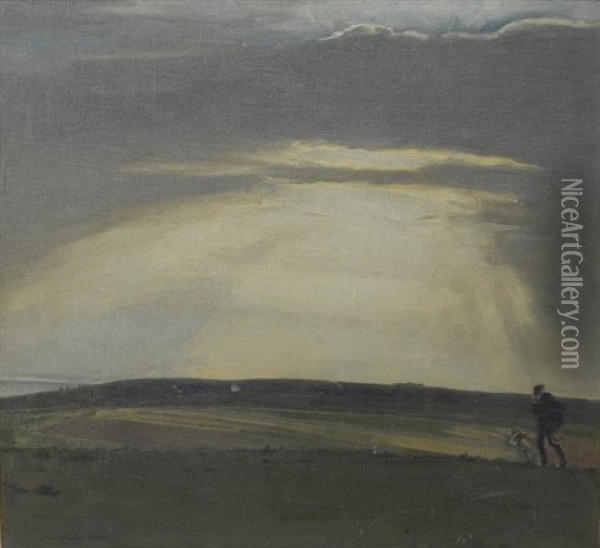 Storm On The Sussex Downs Oil Painting - William Nicholson