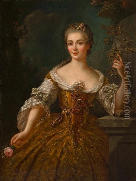 A Portrait Of A Lady, Thought To Be Madame Devaudrieres Oil Painting - Robert Tournieres