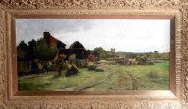 A Horse Cart By A Farm Track Oil Painting - J. Leslie Thomson