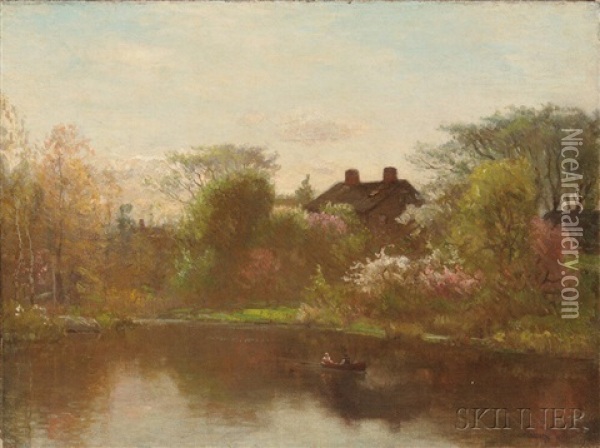 Pond In Spring, Possibly Hyde Park Oil Painting - John Joseph Enneking