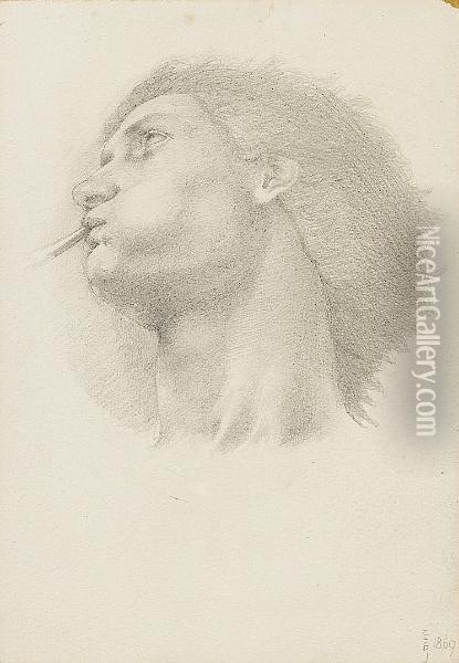 Study For The Head Of Fame In The 'story Of Troy' Polyptych Oil Painting - Sir Edward Coley Burne-Jones