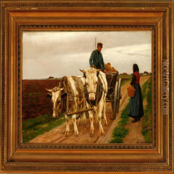 An Encounter On The Village Road Oil Painting - Povl Steffensen
