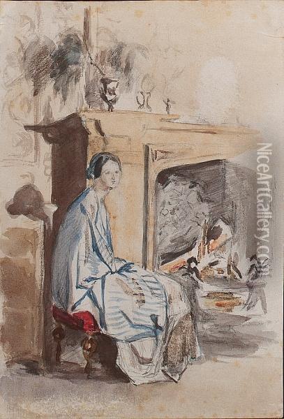 Sketch Of Florence Nightingale Taken Just Before Her Departure For The Crimea Oil Painting - Frances Parthenope