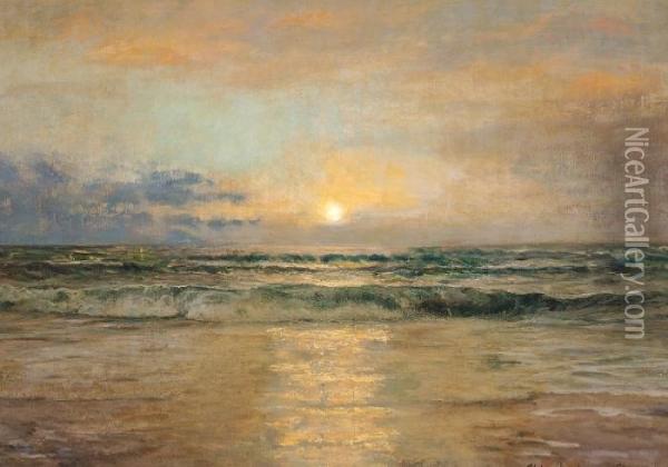 Sunset At Skagen Beach Oil Painting - Holger Drachmann