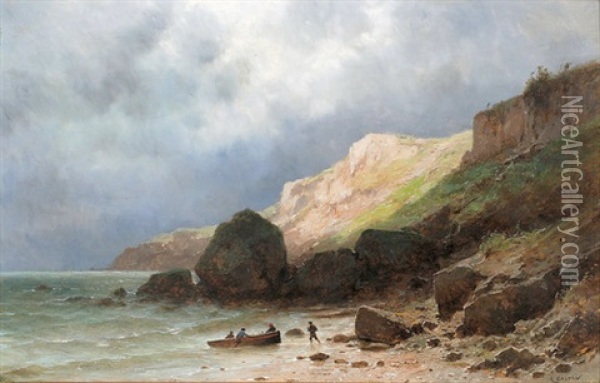 Les Falaises De Dinard Pres St.malo Bretagne Oil Painting - Gustave Eugene Castan