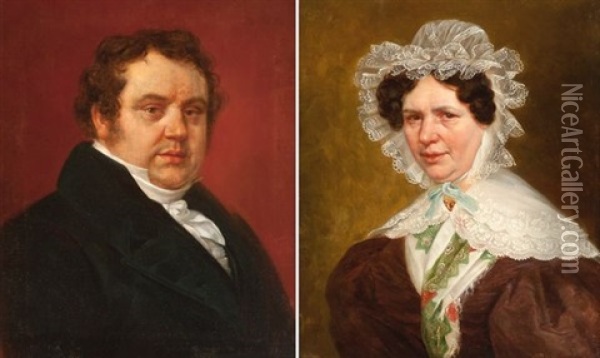 Portrait De Monsieur Joseph Albert Libert (+ Portrait De Angelica Vander Straeten; 2 Works) Oil Painting - Charles Picque