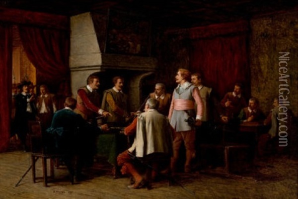 The Gambling Dispute And Challenge Oil Painting - Benjamin Eugene Fichel
