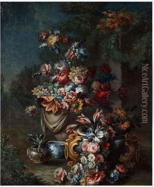Vasi Fioriti In Un Giardino Oil Painting - Gasparo Lopez