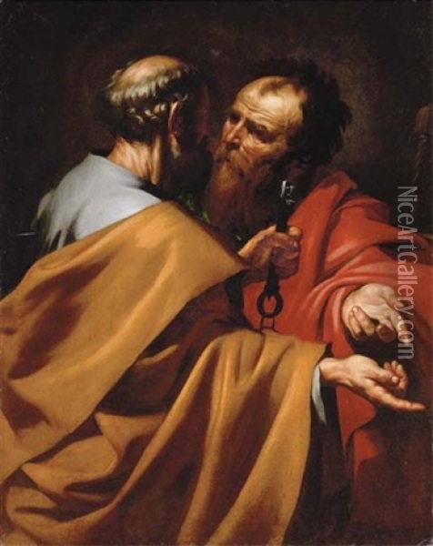 The Dispute At Antioch - Saints Peter And Paul Oil Painting - Jusepe de Ribera