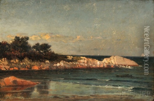Rocky Point With Distant Schooner Oil Painting - Winckworth Allan Gay