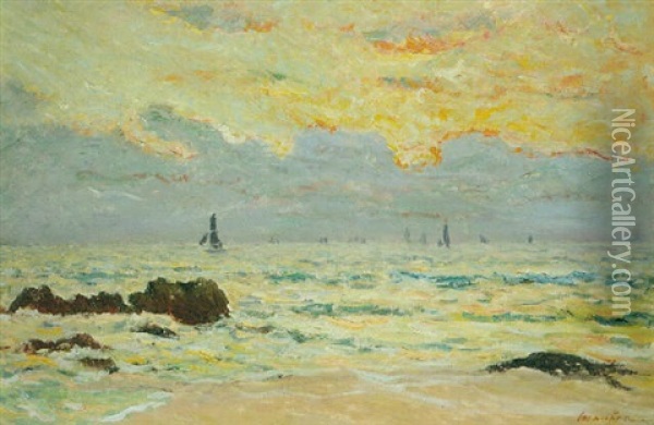 La Mer, Coucher De Soleil Oil Painting - Maxime Maufra