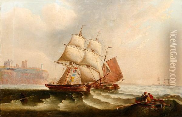 Shipping Off A Distant Coast Oil Painting - William Calcott Knell