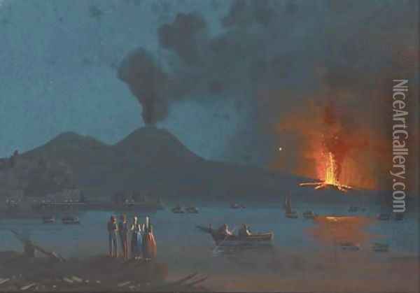 Vesuvius erupting by night, 1872 (illustrated) Oil Painting - Neapolitan School
