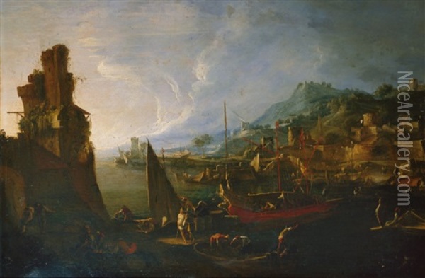 Sudlicher Seehafen Oil Painting - Bartolomeo Pedon