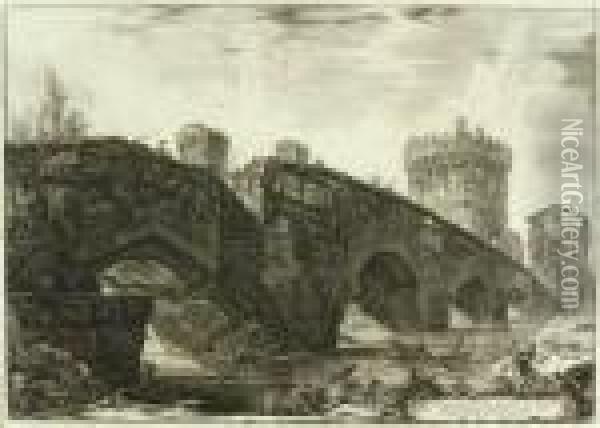 Veduta Del Ponte Lugano Su L'anione Oil Painting - Giovanni Battista Piranesi