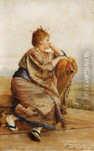 Jeune Femme Au Kimono Oil Painting - Felix Berne-Bellecour