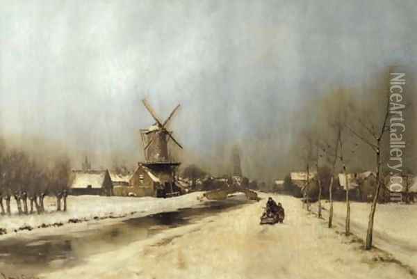 A view of the outskirts of Delft in winter Oil Painting - Louis Apol