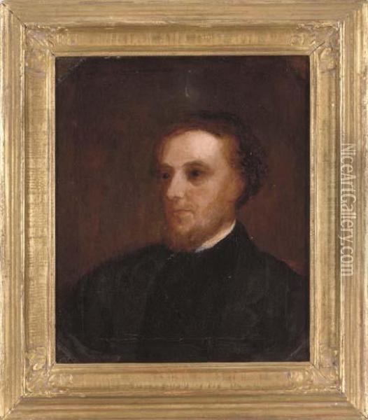 Portrait Of A Pastor, Bust-length, In A Black Coat And Collar Oil Painting - James Butler Brenan