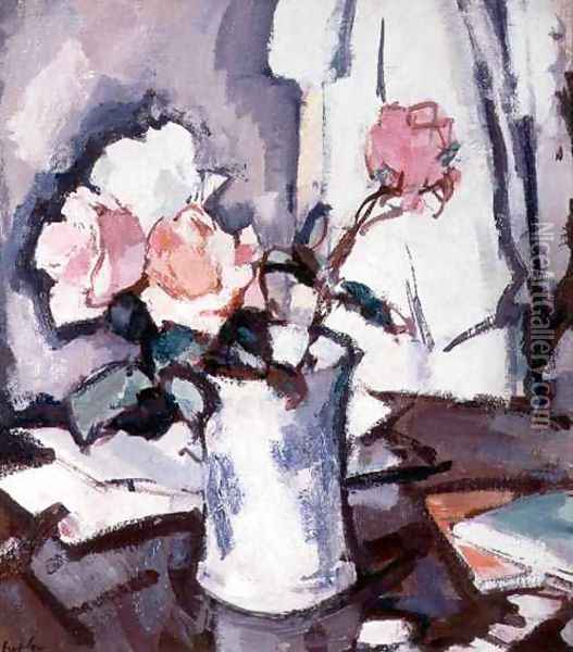Pink Roses Oil Painting - Samuel John Peploe