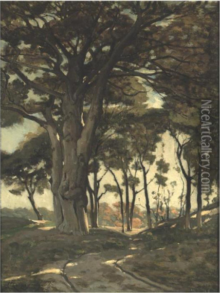 Wooded Landscape With A Cart Path Oil Painting - Henri-Joseph Harpignies