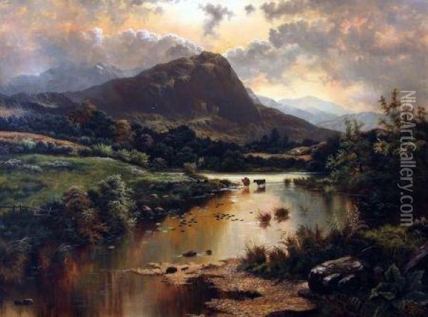 Llyn Geirionydd Afternoon Oil Painting - John Henry Boel
