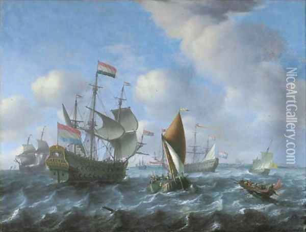 Het Wapen van Utrecht, a wijdschip and a spiegelsloep in a stiff breeze Oil Painting - Aernout Smit