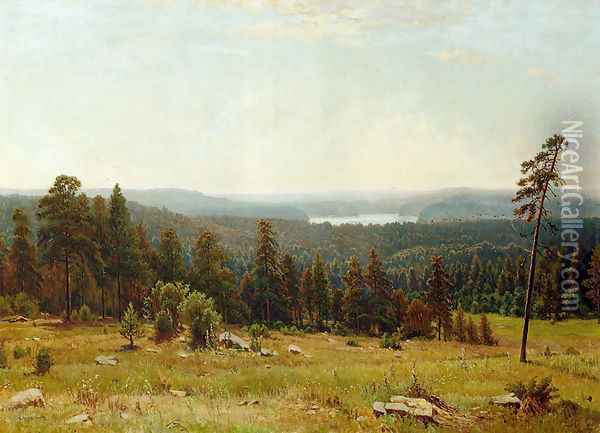 A Lakeside Forest Oil Painting - Ivan Shishkin
