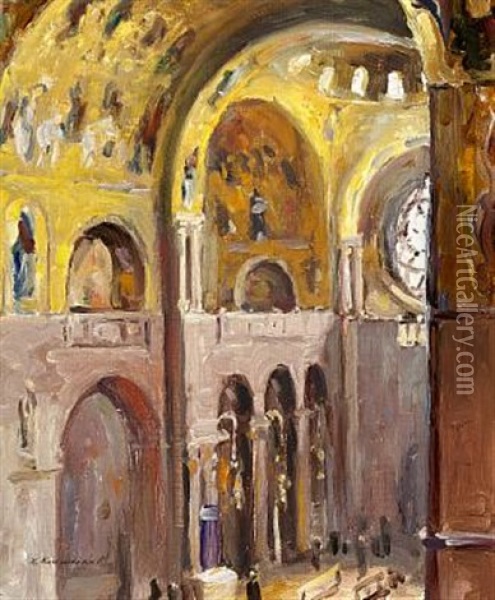 Interior Of A Catholic Church Oil Painting - Ivan Leonardovich Kalmykov