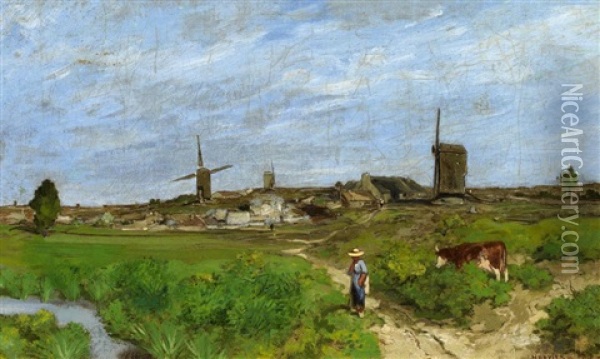 Weide Am Dorf Oil Painting - Louis Adolphe Hervier