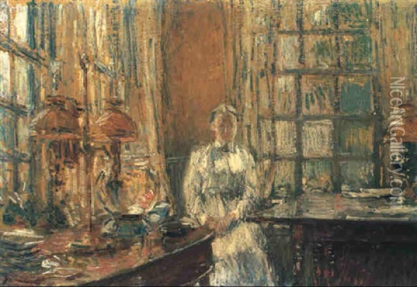Mrs. Holley Of Cos Cob Oil Painting - Childe Hassam