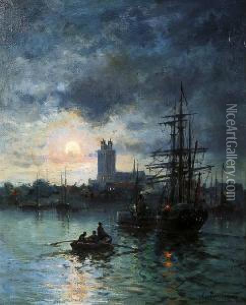 Le Port Au Crepuscule Oil Painting - Louis Timmermans