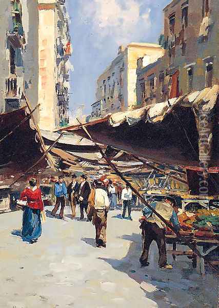 A Market before the Entrance to a Town Oil Painting - Alberto Pasini